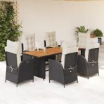 Set mobilier de grădină cu perne, 7 piese, negru, poliratan GartenMobel Dekor