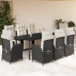 Set mobilier de grădină cu perne, 9 piese, negru, poliratan GartenMobel Dekor