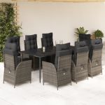 Set mobilier grădină cu perne, 9 piese, gri, poliratan GartenMobel Dekor