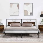 Cadru pat fără saltea Stejar afumat 200x200 cm Lemn prelucrat GartenMobel Dekor