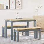 Set de sufragerie din 3 piese Panama din lemn masiv de pin gri GartenMobel Dekor