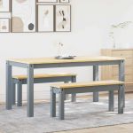 Set de sufragerie din 3 piese Panama din lemn masiv de pin gri GartenMobel Dekor