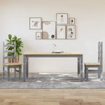 Set de sufragerie din 3 piese Panama din lemn masiv de pin gri GartenMobel Dekor