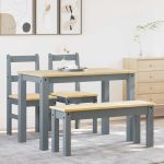 Set de sufragerie din 4 piese Panama din lemn masiv de pin gri GartenMobel Dekor