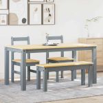 Set de sufragerie din 4 piese Panama din lemn masiv de pin gri GartenMobel Dekor