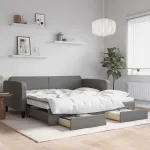 Pat de zi cu extensie și sertare, gri închis, 100x200 cm textil GartenMobel Dekor