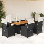 Set mobilier de grădină cu perne, 7 piese, negru, poliratan GartenMobel Dekor