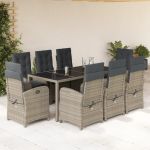 Set mobilier grădină cu perne, 9 piese, gri, poliratan GartenMobel Dekor