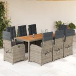 Set mobilier grădină cu perne, 9 piese, gri, poliratan GartenMobel Dekor