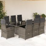 Set mobilier grădină cu perne, 9 piese, gri, poliratan GartenMobel Dekor