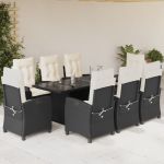 Set mobilier de grădină cu perne, 9 piese, negru, poliratan GartenMobel Dekor