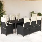 Set mobilier de grădină cu perne, 9 piese, negru, poliratan GartenMobel Dekor