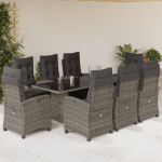Set mobilier grădină cu perne, 9 piese, gri, poliratan GartenMobel Dekor