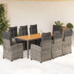 Set mobilier grădină cu perne, 9 piese, gri, poliratan GartenMobel Dekor