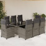 Set mobilier grădină cu perne, 9 piese, gri, poliratan GartenMobel Dekor