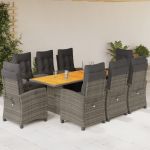 Set mobilier grădină cu perne, 9 piese, gri, poliratan GartenMobel Dekor