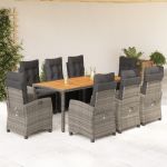 Set mobilier grădină cu perne, 9 piese, gri, poliratan GartenMobel Dekor