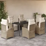 Set de masă pentru grădină, 7 piese, cu perne, bej, poliratan GartenMobel Dekor