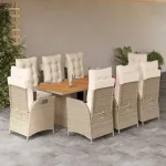 Set de masă pentru grădină, 9 piese, cu perne, bej, poliratan GartenMobel Dekor