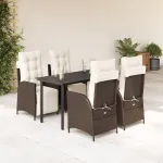 Set mobilier de grădină, 5 piese, cu perne, maro, poliratan GartenMobel Dekor