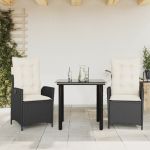 Set mobilier de grădină cu perne, 3 piese, negru, poliratan GartenMobel Dekor
