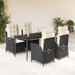 Set mobilier de grădină cu perne, 5 piese, negru, poliratan GartenMobel Dekor