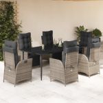 Set mobilier de grădină cu perne, 7 piese, gri, poliratan GartenMobel Dekor