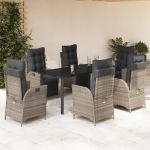 Set mobilier de grădină cu perne, 7 piese, gri, poliratan GartenMobel Dekor