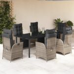 Set mobilier de grădină cu perne, 7 piese, gri, poliratan GartenMobel Dekor
