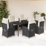 Set mobilier de grădină cu perne, 7 piese, negru, poliratan GartenMobel Dekor
