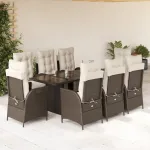 Set mobilier de grădină cu perne, 9 piese, maro, poliratan GartenMobel Dekor
