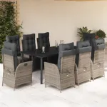 Set mobilier grădină cu perne, 9 piese, gri, poliratan GartenMobel Dekor