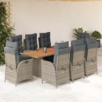 Set mobilier grădină cu perne, 9 piese, gri, poliratan GartenMobel Dekor