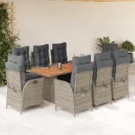 Set mobilier grădină cu perne, 9 piese, gri, poliratan GartenMobel Dekor