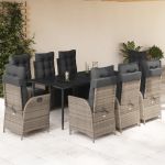 Set mobilier grădină cu perne, 9 piese, gri, poliratan GartenMobel Dekor