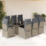 Set mobilier grădină cu perne, 9 piese, gri, poliratan GartenMobel Dekor