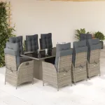 Set mobilier grădină cu perne, 9 piese, gri, poliratan GartenMobel Dekor