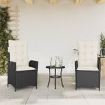Scaune de grădină rabatabile cu perne, 2 buc., negru, poliratan GartenMobel Dekor