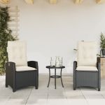 Scaune de grădină rabatabile cu perne, 2 buc., negru, poliratan GartenMobel Dekor