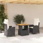 Set mobilier de grădină cu perne, 3 piese, negru, poliratan GartenMobel Dekor