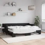 Pat de zi cu extensie și saltele, negru, 80x200 cm, textil GartenMobel Dekor