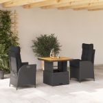 Set mobilier de grădină cu perne, 3 piese, negru, poliratan GartenMobel Dekor