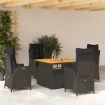 Set mobilier de grădină cu perne, 5 piese, negru, poliratan GartenMobel Dekor