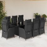 Set mobilier de grădină cu perne, 9 piese, negru, poliratan GartenMobel Dekor