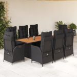 Set mobilier de grădină cu perne, 9 piese, negru, poliratan GartenMobel Dekor