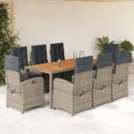 Set mobilier grădină cu perne, 9 piese, gri, poliratan GartenMobel Dekor