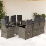 Set mobilier grădină cu perne, 9 piese, gri, poliratan GartenMobel Dekor
