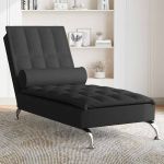 Șezlong de masaj cu sprijin, negru, material textil GartenMobel Dekor