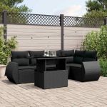 Set mobilier de grădină cu perne, 6 piese, negru, poliratan GartenMobel Dekor