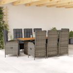 Set mobilier grădină cu perne, 9 piese, gri, poliratan GartenMobel Dekor